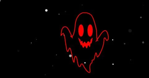 Animated Cute Halloween Ghost outlined. Spooky haunted spirit character flo.. Stock-Illustration