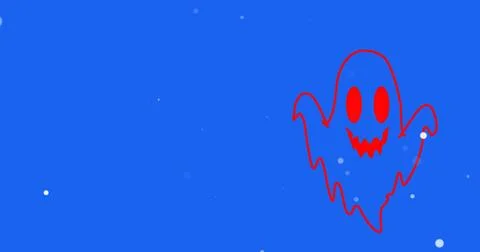 Animated Cute Halloween Ghost outlined. Spooky haunted spirit character flo.. Stock-Illustration