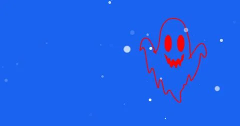 Animated Cute Halloween Ghost outlined. Spooky haunted spirit character flo.. Stock Illustration