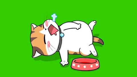 Animated Cute Kitten Lying on Its Back After Eating Green Screen Stock Footage 282772371