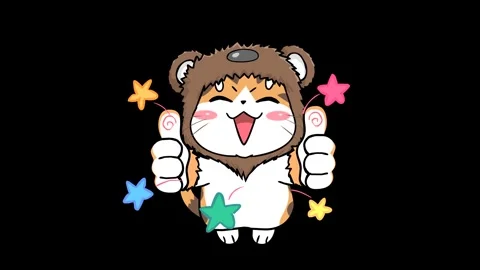 Animated Cute Kitten Wearing a Bear Hat Giving a Thumbs Up   - Transparent .. Stock Footage 282772416