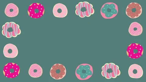 Animated cute pastel assorted donuts border frame on green background Stock-Footage 312664224