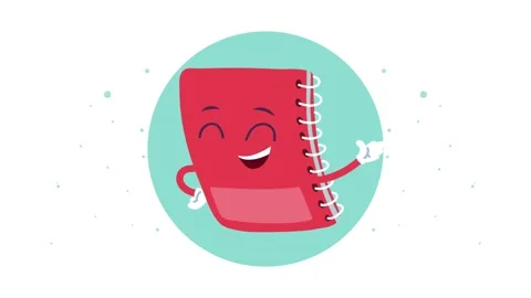 Animated cute red notebook character presenting something with friendly ges.. Stock Footage 339116902