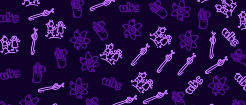 Animated Cute School Icons Pattern Loop Purple Neon Glow Background Video stock 346947253