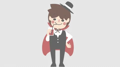 Animated Cute Vampire Boy Drinking blood with Straw Transparent Background 4K Stock Footage 339451187