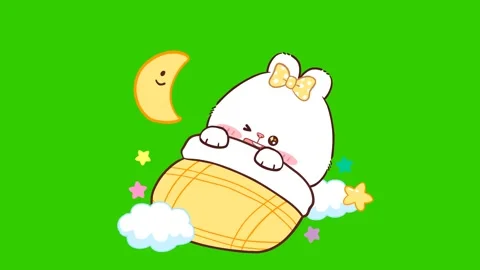 Animated Cute White Bear Going to Sleep with Yellow Blanket - Green Screen Stock Footage 282789993
