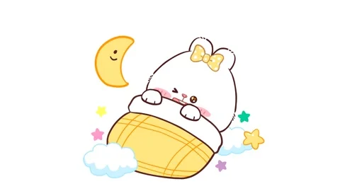 Animated Cute White Bear Going to Sleep with Yellow Blanket - White Backgroun Stock Footage 282789994