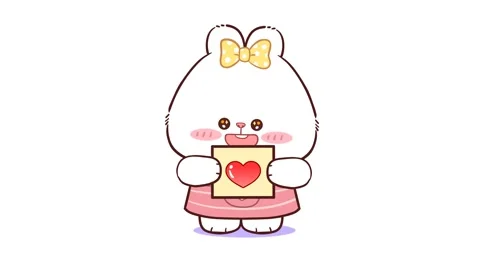 Animated Cute White Bear Holding Heart Sign - White Background Stock Footage 282789862