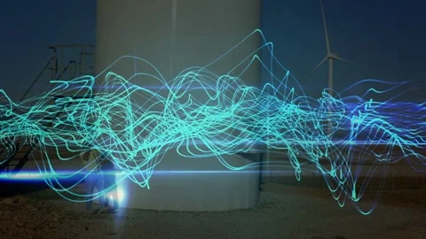 Animated cyan wave crossing frame sparking wind crew with lamp circling and Stock Footage 332544886
