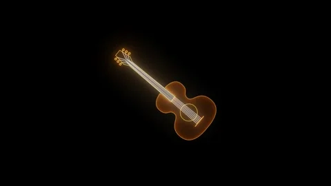 Animated cyber acoustic guitar vector loop golden luminescent string instrument 库存影片 339211706