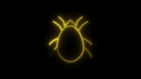 Animated cyber bug icon with yellow neon glow on dark background Stock Footage 308174769
