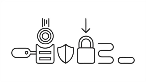 Animated Cyber Security Data Encryption Key Shield Lock Line Drawing Diagram Vídeos de archivo 337242377