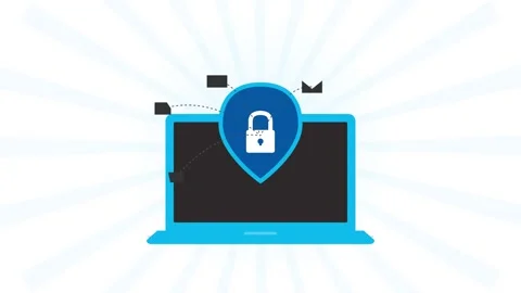 Animated cyber security laptop protection with shield and lock 4K Stock Footage 345012367