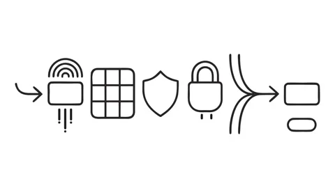Animated Cyber Security Process Diagram Shield Lock Network Line Drawing Icon 库存影片 337242336