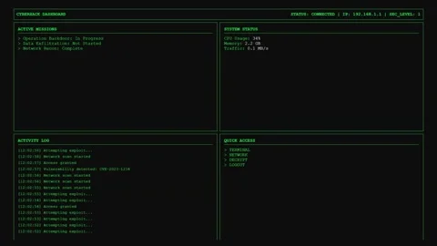 Animated Cyberhack Command Center Dashboard with Mission Logs Stock Footage 339156444