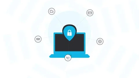 Animated cybersecurity laptop concept with icons Stock Footage 345012297