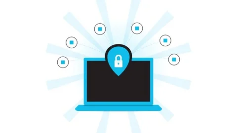 Animated cybersecurity laptop with network data protection Stock Footage 345012387