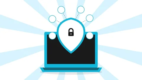 Animated cybersecurity laptop with padlock icon 4K video Stock Footage 345012242