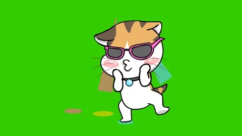 Animated Dancing Cat in Colorful Lights - Green Screen Stock Footage 282777968