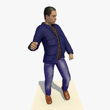 Animated Dancing European Man in a Casual Blue Jacket 3D Model