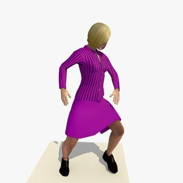 Animated Dancing European Woman in a Purple Suit 3D Model