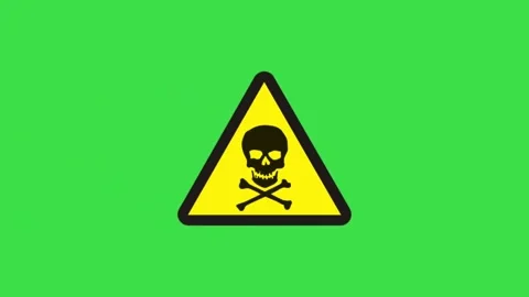 Animated danger warning sign with skull on green screen background for safety Stock Footage 329964795