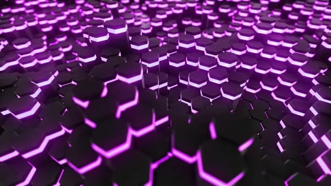 Animated dark background surface with glowing purple hexagons moving Stock Footage 327518831