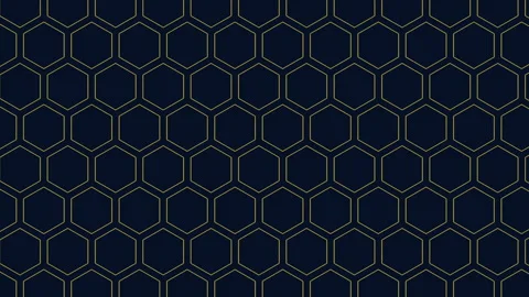 Animated dark blue hexagon grid background with gold outline seamless pattern Video stock 333133605