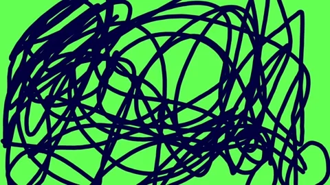 Animated dark blue scribble draws itself on a bright green screen background. Stock Footage 319812929