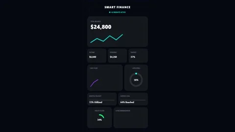 Animated dark mode financial dashboard UI with charts 스톡 동영상 340876987