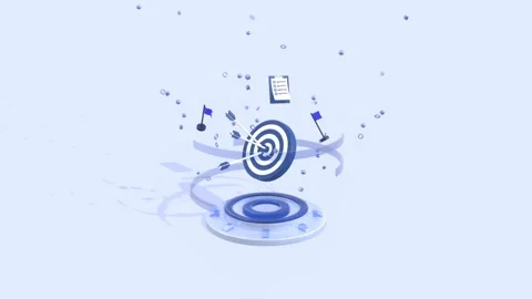 Animated dartboard with arrows, flags, and a goals list. 스톡 동영상 299329122