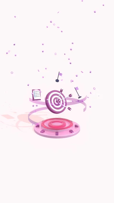 Animated dartboard with arrows, flags, goals list in vertical video format. Stock Footage 299329078