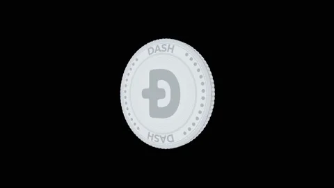 Animated Dash cryptocurrency silver coin. Silver coin spinning on black and Video stock 157782662