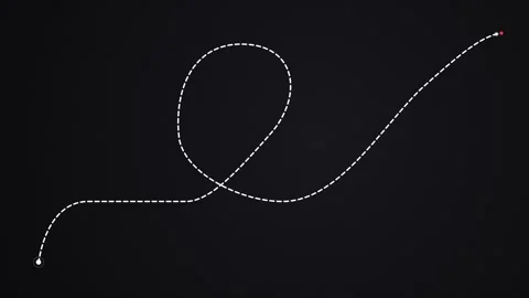 Animated dashed travel path looping to a red map marker pin. 4K Vídeo Stock 344846289