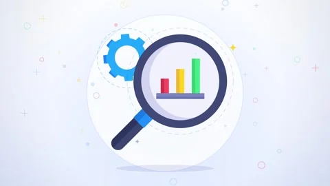 Animated Data Analysis Concept with Magnifying Glass Bar Chart and Gear Icon fo 動画素材 347263226