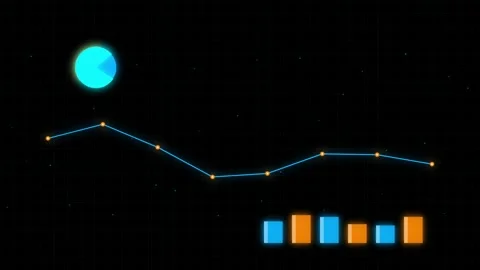 Animated Data Charts Line Graph Pie Chart Bar Charts Black Background Stock Footage 346722564