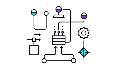 Animated Data Processing Workflow Science Laboratory Line Drawing Color Icon 库存影片 337247637