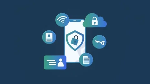 Animated Data Security Concept with Smartphone and Digital Protection Icons. Stock Footage 312534386