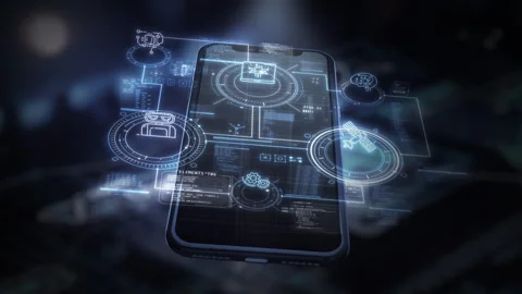 Animated data visualization interwoven with mobile technology. Stock Footage 282101515