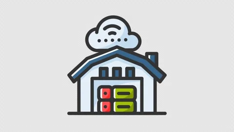 Animated data warehouse with cloud, warehouse and server Stock Footage 266001122