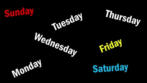 Animated days of the week floating on black background Vídeos de archivo 340336579