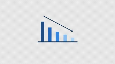 Animated declining blue bar chart with downward arrow for financial reports 스톡 동영상 341892588