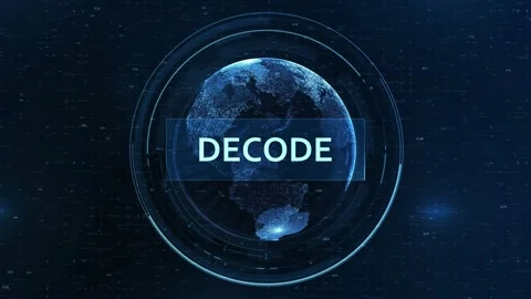 Animated Decode Text Over Digital World Map – Cybertech HUD Reveal Video stock 311518582