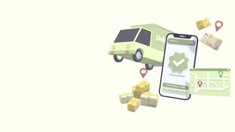 Animated Delivery Service On Mobile Application With Copy Space. Stock Footage 287106748