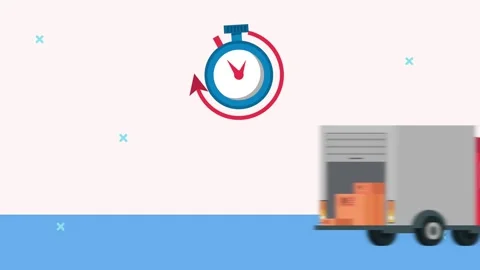 Animated delivery truck loaded with boxes moves fast with timer graphic sym.. Stock Footage 333718186