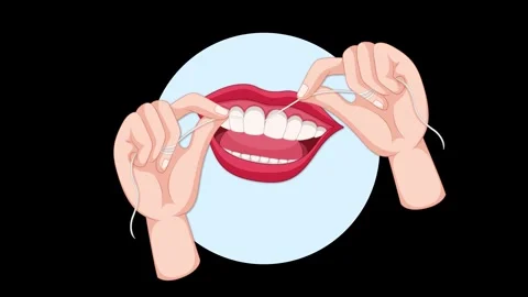 Animated Dental Flossing Technique on Isolated Black Background Stock Footage 314413043