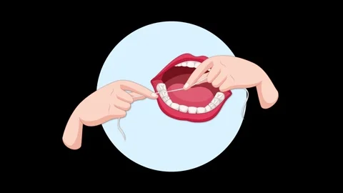 Animated Dental Flossing Technique on Isolated Black Background Stock Footage 314413124