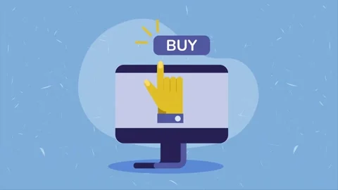 Animated desktop computer screen with hand cursor clicking on buy button fo.. 库存影片 339198101