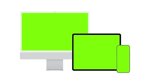 Animated Devices Mockups, Front View. PC, Tablet, Smartphone, With Green Screens Stock Footage 306412677