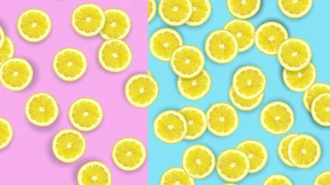 Animated diagonal pattern on a turquoise background. Lemon mockup. Stock Footage 128781970